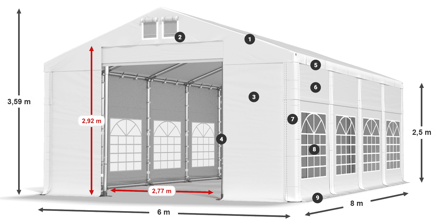 Tetto: MS 580 PVC Pareti: FR 620 PVC 2.5m leggenda