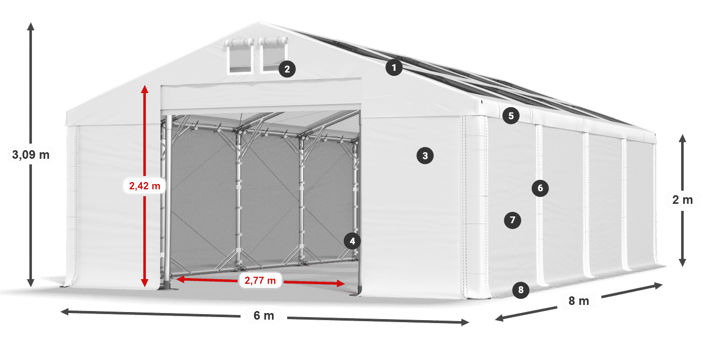 Tetto: MS T 580 PVC Pareti: FR 620 PVC 2m leggenda