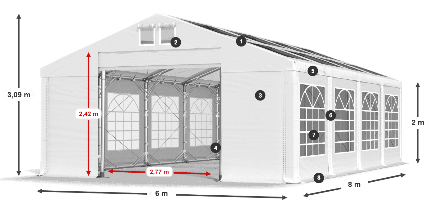 Tetto: MS T 580 PVC Pareti: FR 620 PVC 2m leggenda