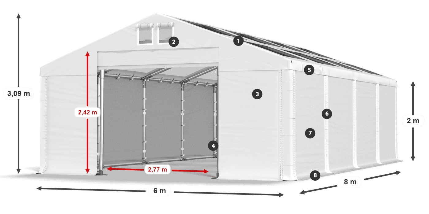 Tetto: MS T 580 PVC Pareti: FR 620 PVC 2m leggenda