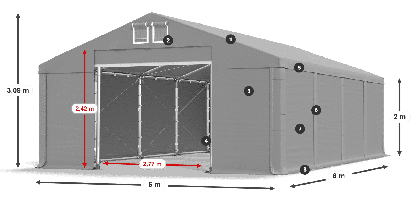 Tetto: MS 580 PVC Pareti: FR M 620 PVC 2m leggenda