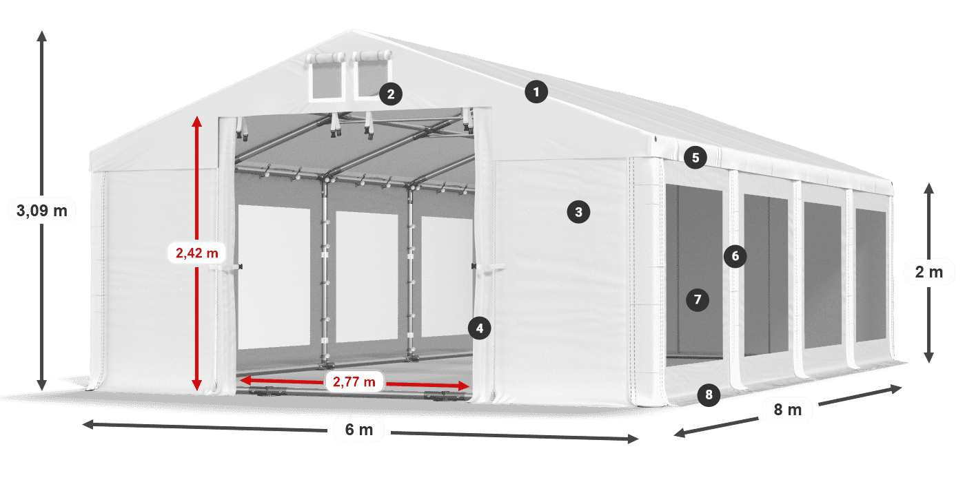 Tetto: MS 580 PVC Pareti: MS 580 PVC 2m leggenda