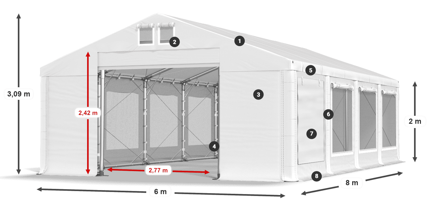 Tetto: MS 580 PVC Pareti: SD M 500 PVC 2m leggenda