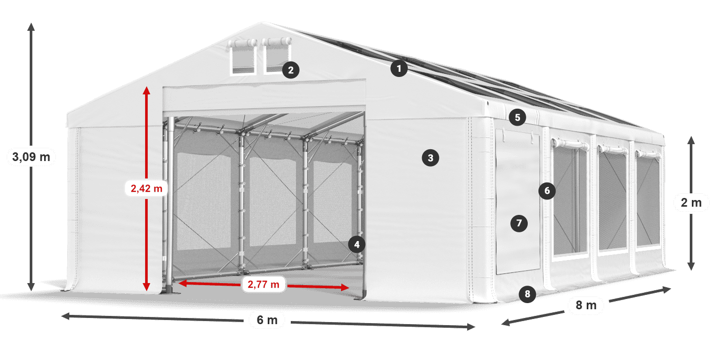 Tetto: MS T 580 PVC Pareti: SDM 500 PVC 2m leggenda