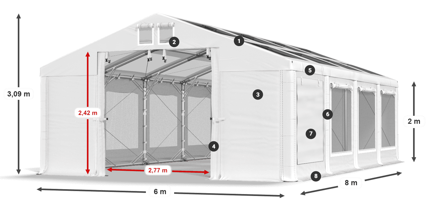 Tetto: MS T 580 PVC Pareti: SDM 500 PVC 2m leggenda