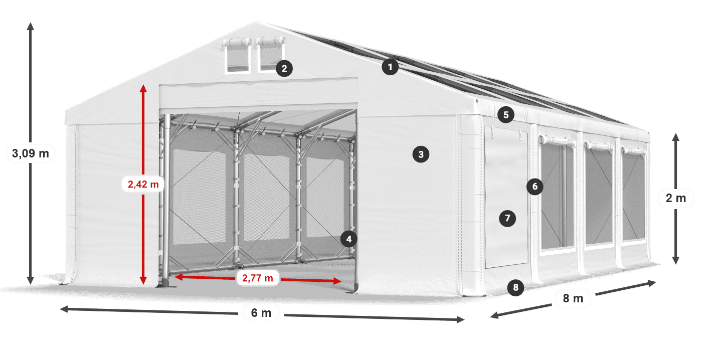 Tetto: MS T 580 PVC Pareti: SDM 500 PVC 2m leggenda
