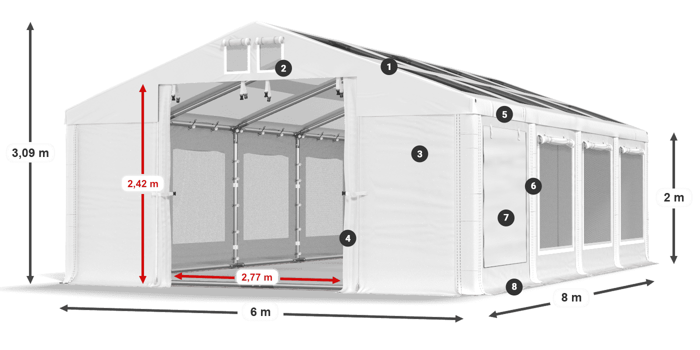 Tetto: MS T 580 PVC Pareti: SDM 500 PVC 2m leggenda