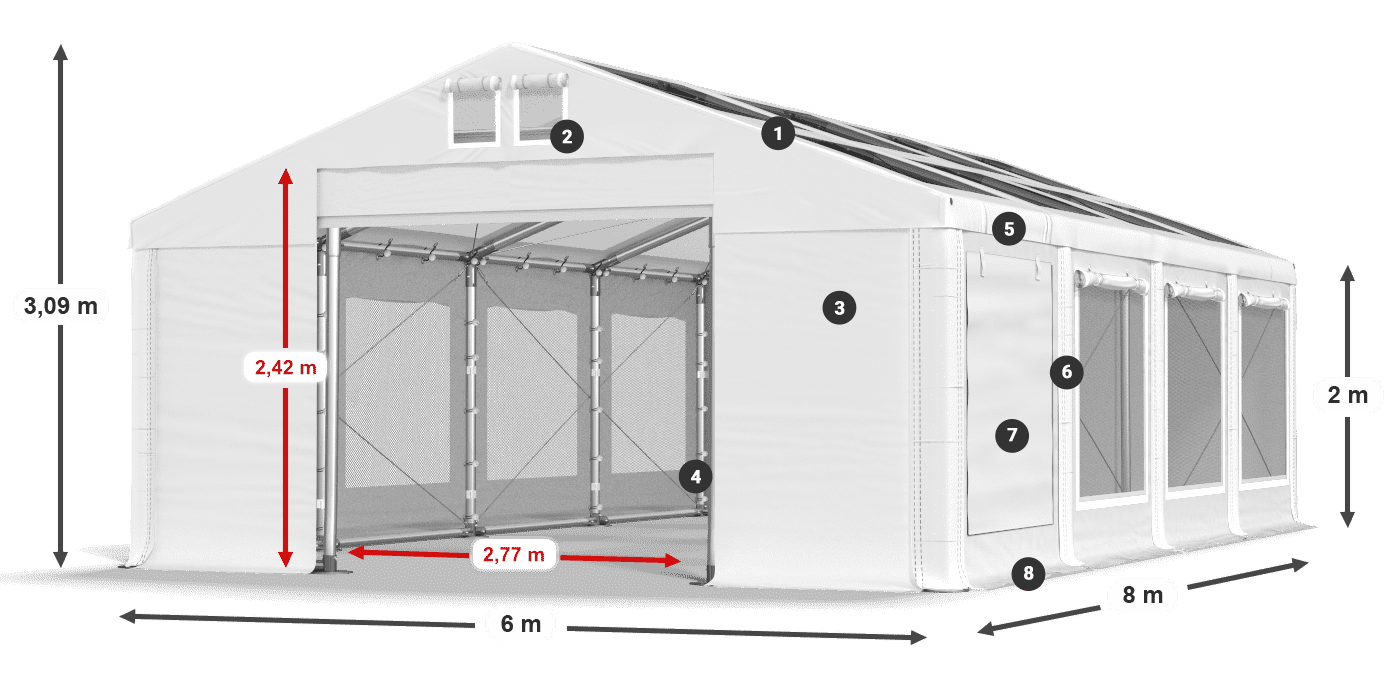 Tetto: MS T 580 PVC Pareti: SDM 500 PVC 2m leggenda