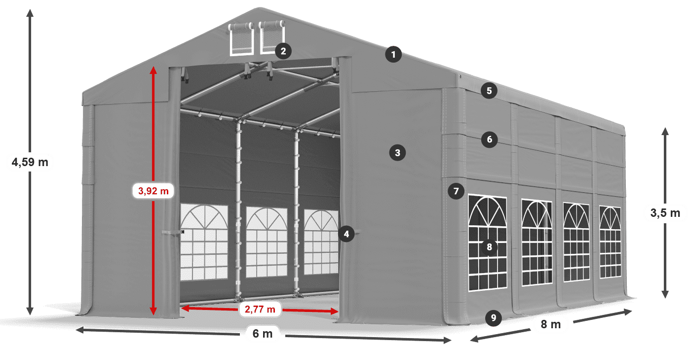 Tetto: FR 620 PVC Pareti: SD 500 PVC 3.5m leggenda