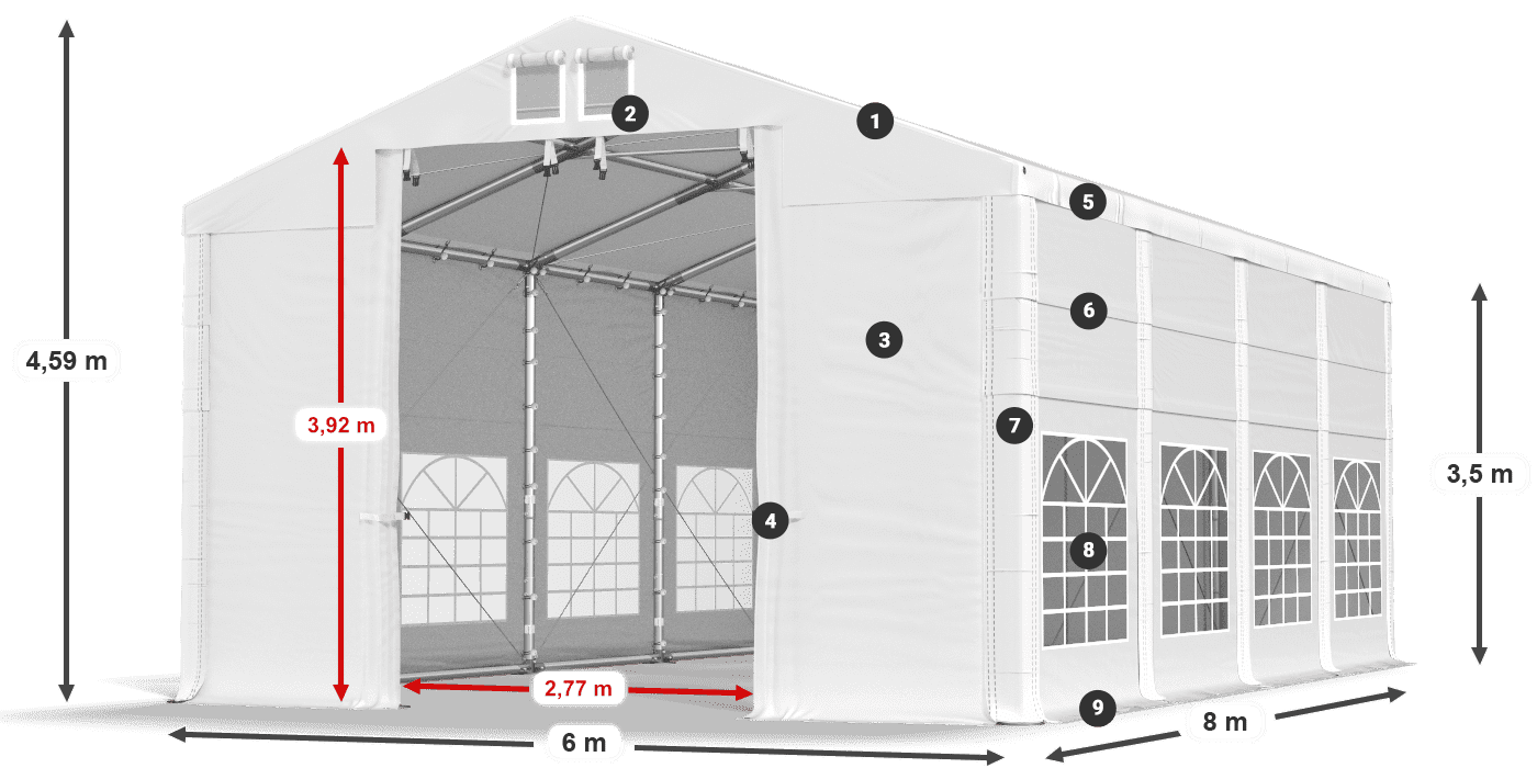 Tetto: MS 580 PVC Pareti: FR 620 PVC 3.5m leggenda