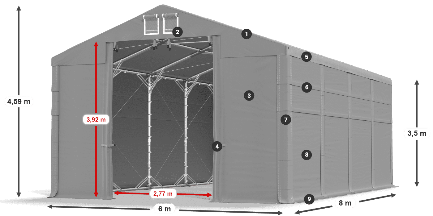 Tetto: MS 580 PVC Pareti: SD 500 PVC 3.5m leggenda