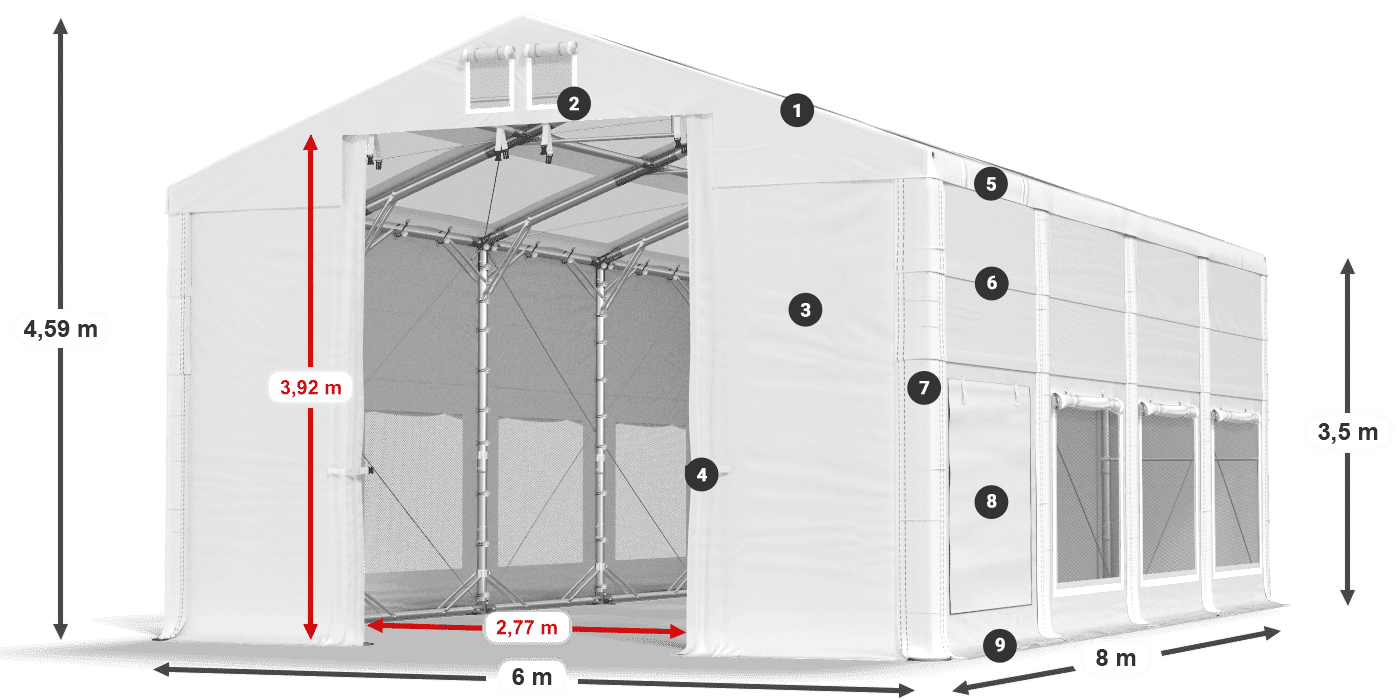 Tetto: MS T 580 PVC Pareti: SD M 500 PVC 2.5m leggenda