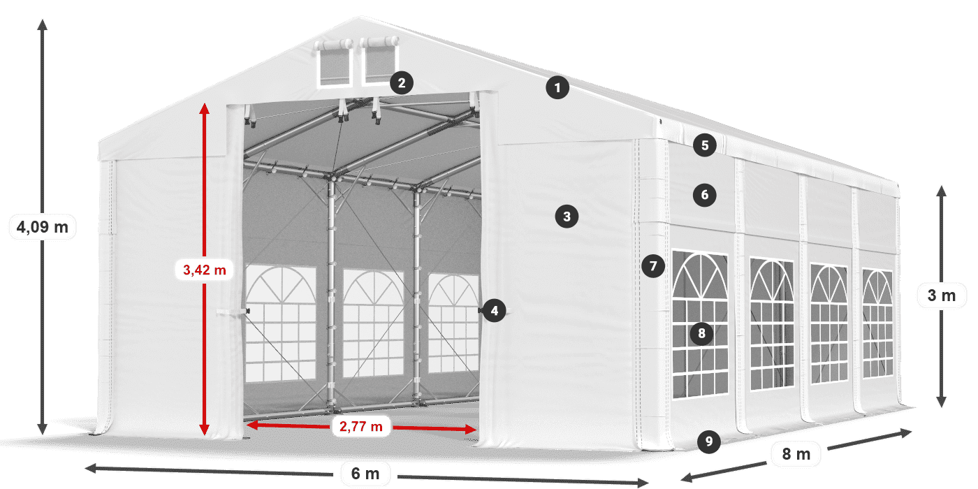 Tetto: MS 580 PVC Pareti: FR 620 PVC 3m leggenda