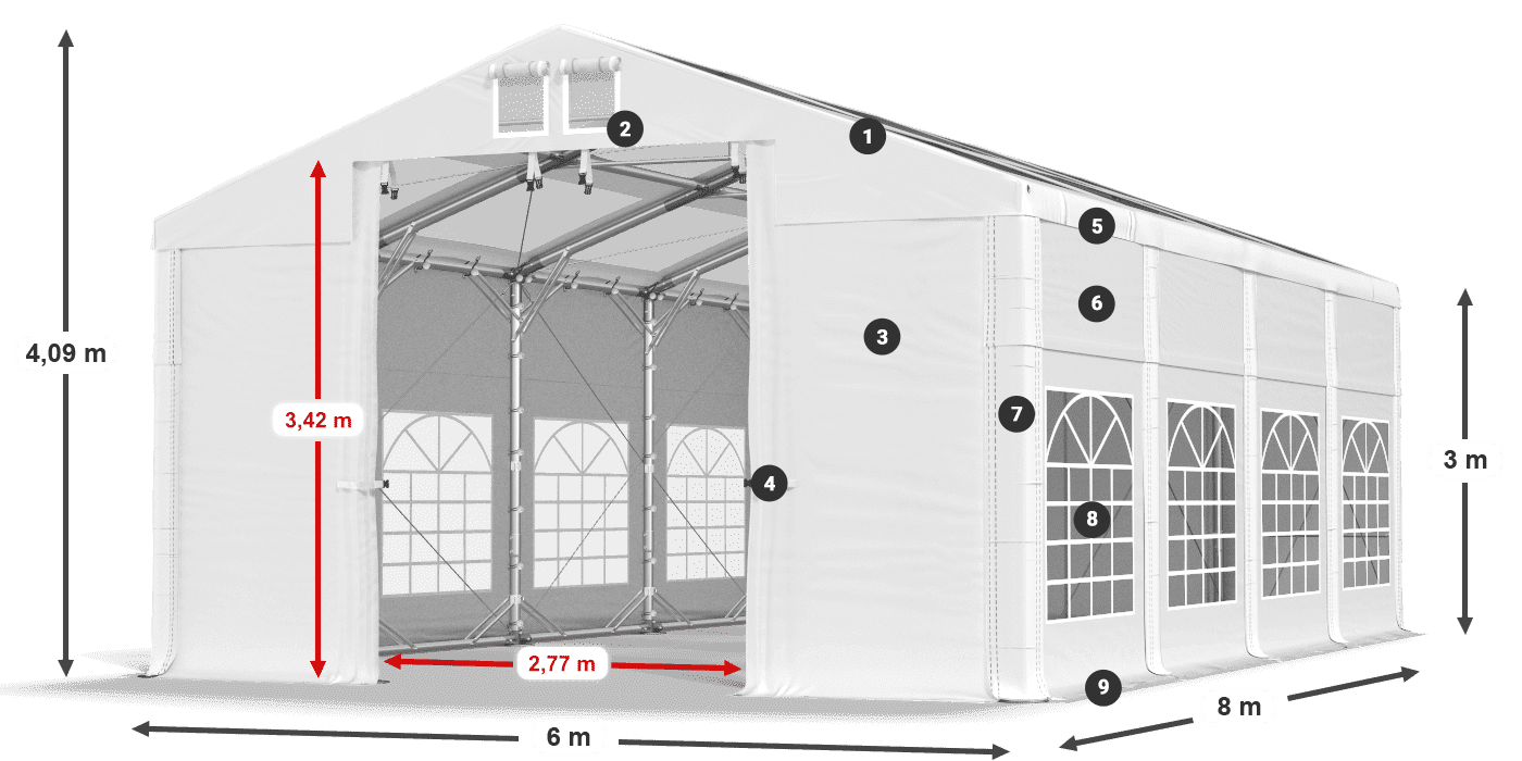 Tetto: MS T 580 PVC Pareti: FR 620 PVC 3m leggenda