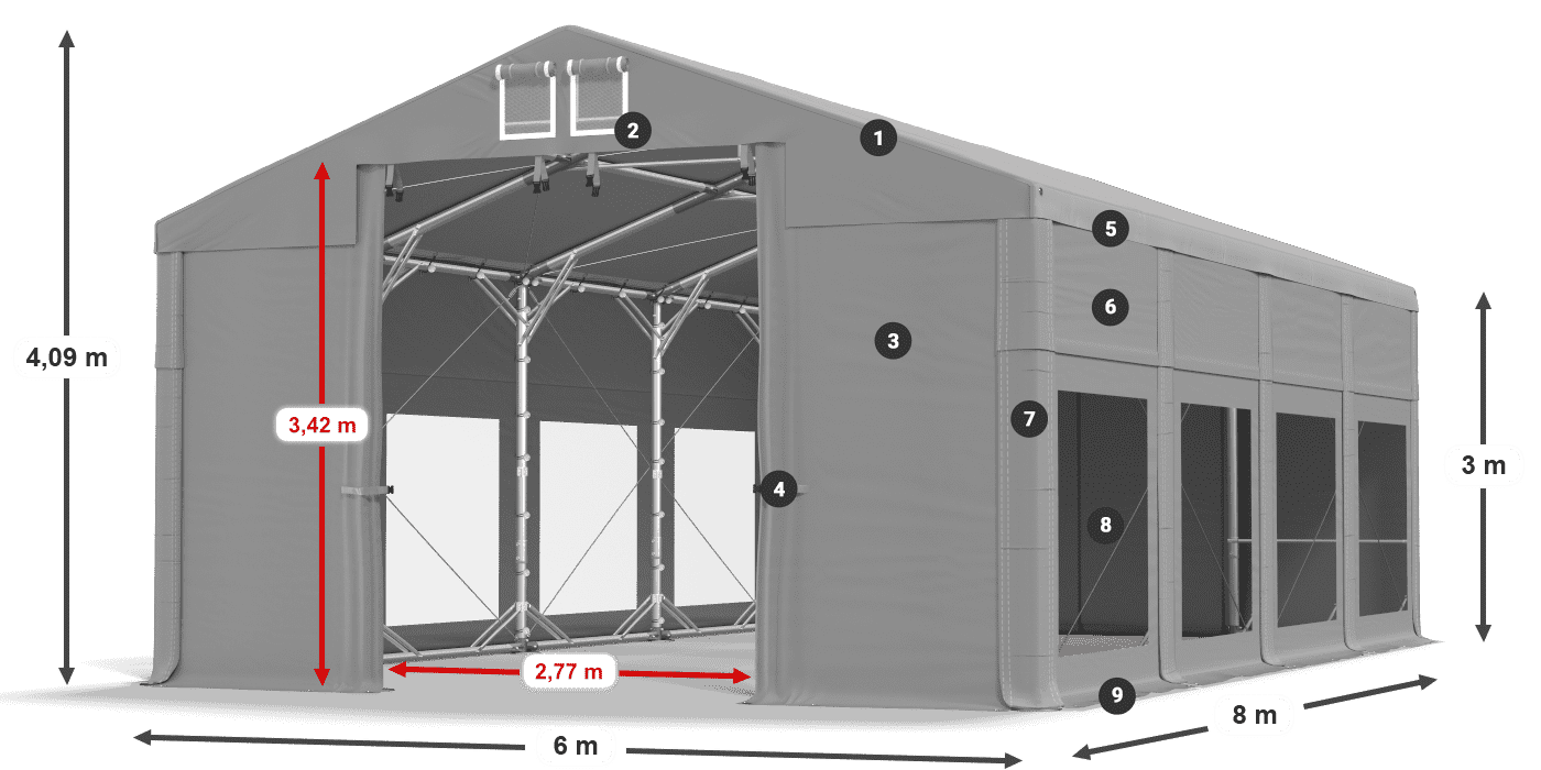 Tetto: MS 580 PVC Pareti: MS 580 PVC 3m leggenda