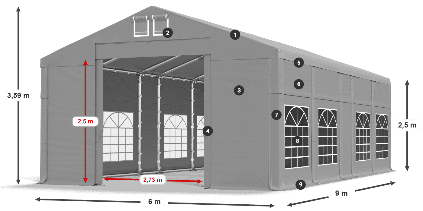Tetto: FR 620 PVC Pareti: SD 500 PVC 2.5m leggenda