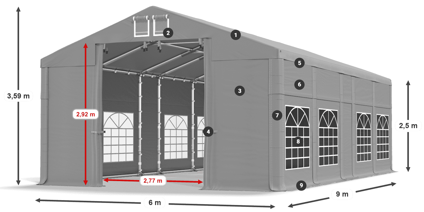 Tetto: FR 620 PVC Pareti: SD 500 PVC 2.5m leggenda