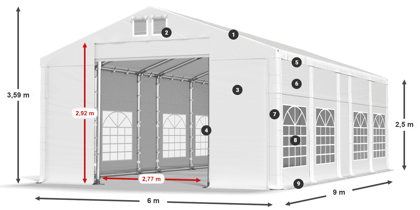 Tetto: MS 580 PVC Pareti: FR 620 PVC 2.5m leggenda