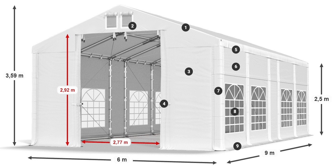 Tetto: MS 580 PVC Pareti: FR 620 PVC 2.5m leggenda