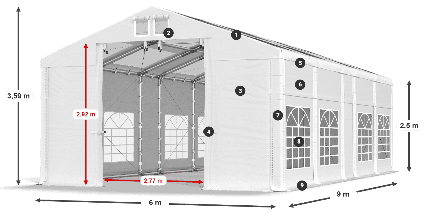 Tetto: MS T 580 PVC Pareti: FR 620 PVC 2.5m leggenda