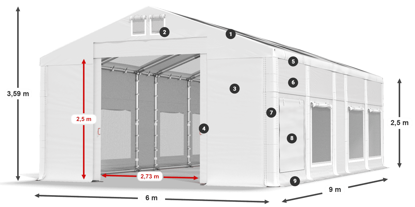 Tetto: MS T 580 PVC Pareti: SD M 500 PVC 2.5m leggenda