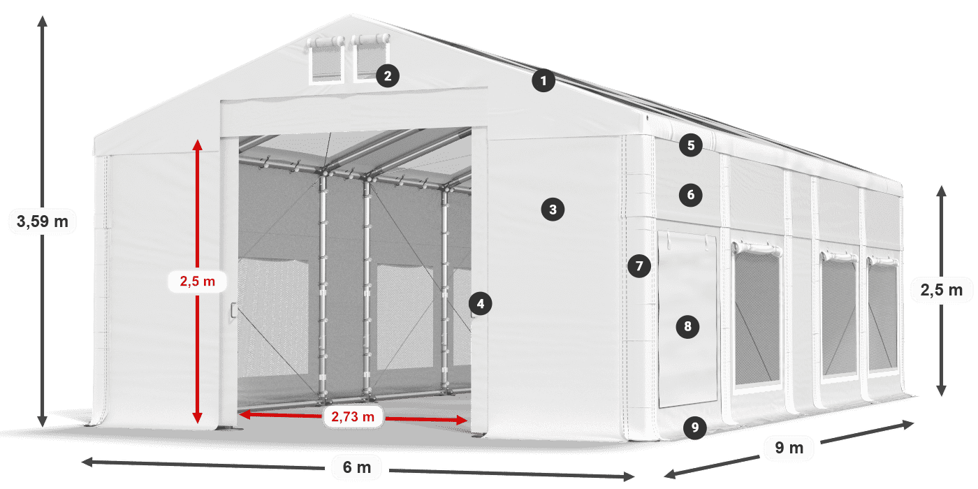 Tetto: MS T 580 PVC Pareti: SD M 500 PVC 2.5m leggenda