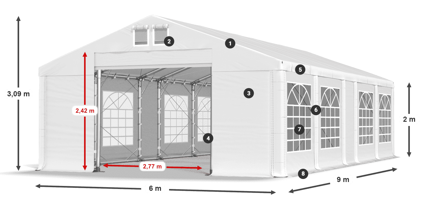 Tetto: FR 620 PVC Pareti: SD 500 PVC 2m leggenda