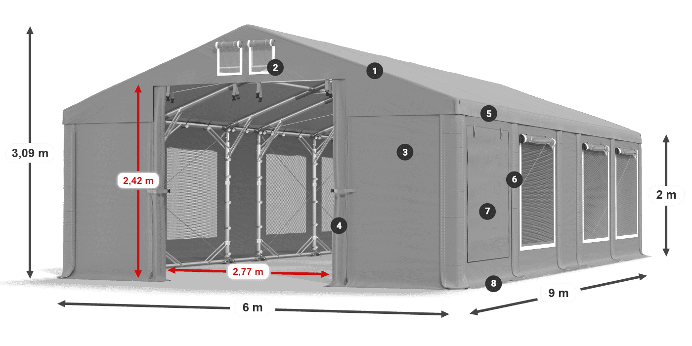 Tetto: FR 620 PVC Pareti: SD 500 PVC 2m leggenda