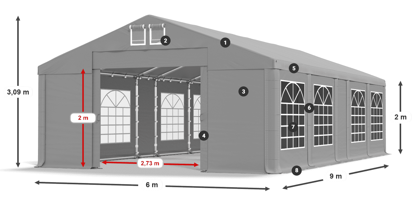 Tetto: FR 620 PVC Pareti: SD 500 PVC 2m leggenda