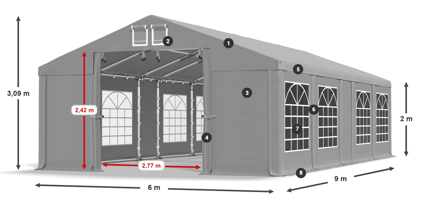Tetto: FR 620 PVC Pareti: SD 500 PVC 2m leggenda
