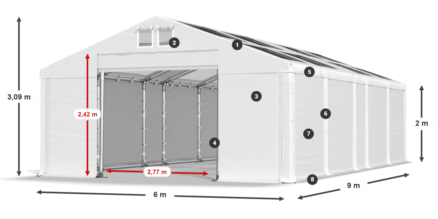 Tetto: MS T 580 PVC Pareti: FR 620 PVC 2m leggenda