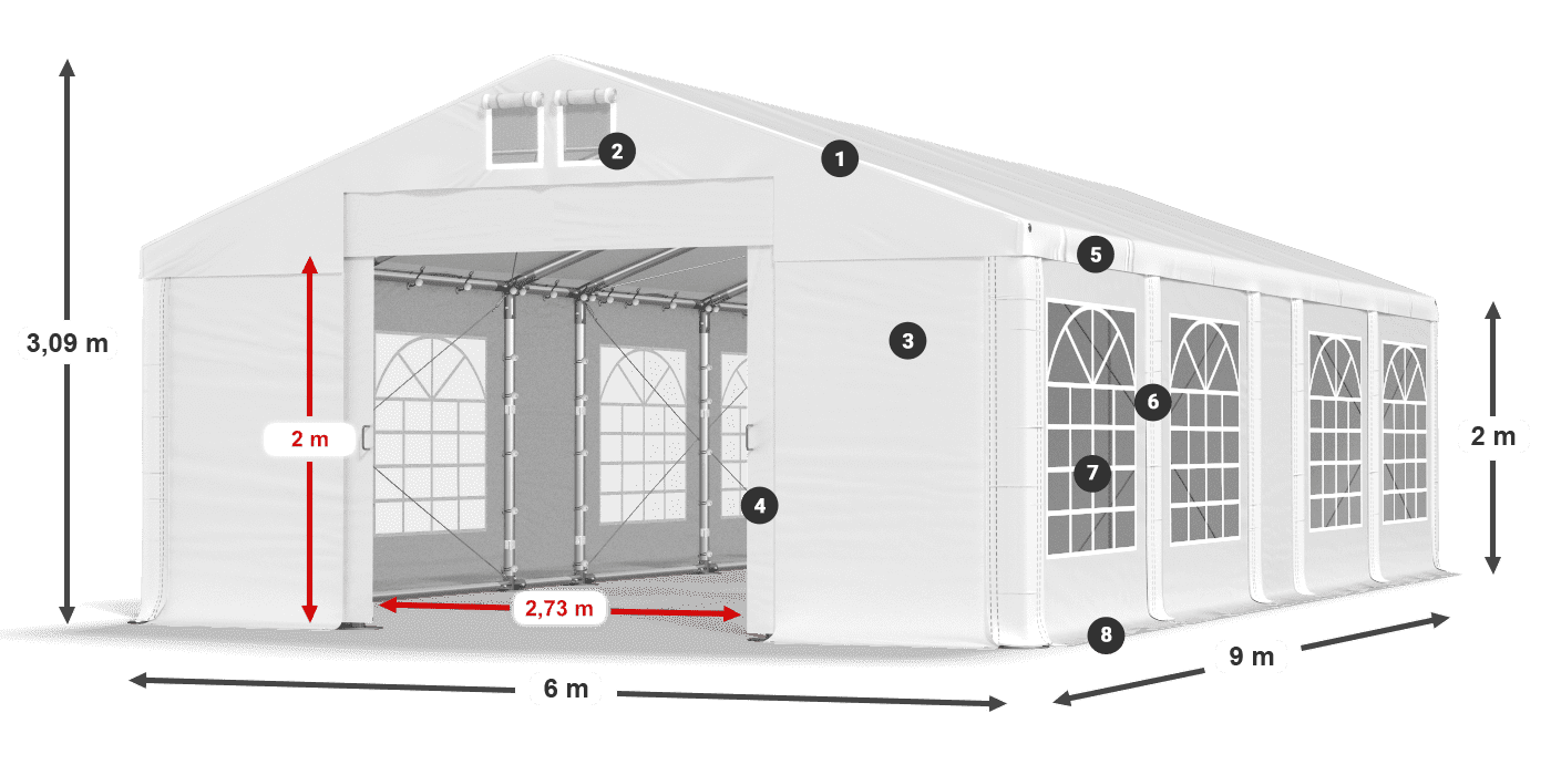 Tetto: MS 580 PVC Pareti: FR 620 PVC 2m leggenda
