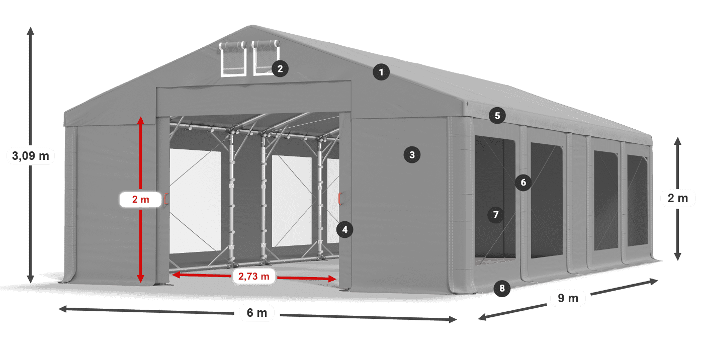 Tetto: MS 580 PVC Pareti: MS 580 PVC 2m leggenda