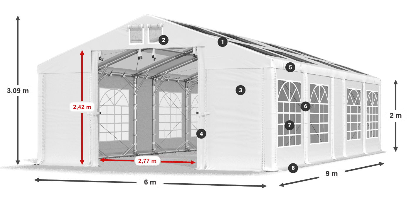 Tetto: MS 580 PVC Pareti: SD 500 PVC 2m leggenda