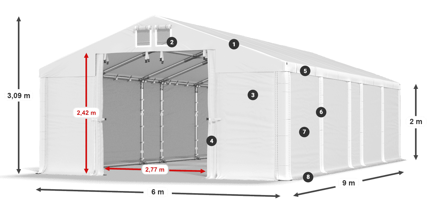 Tetto: MS 580 PVC Pareti: SD 500 PVC 2m leggenda