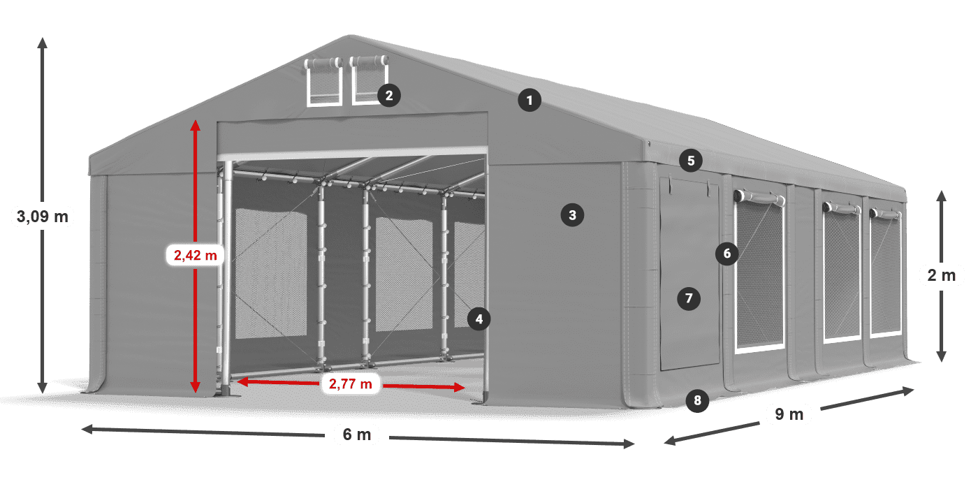 Tetto: MS 580 PVC Pareti: SD M 500 PVC 2m leggenda