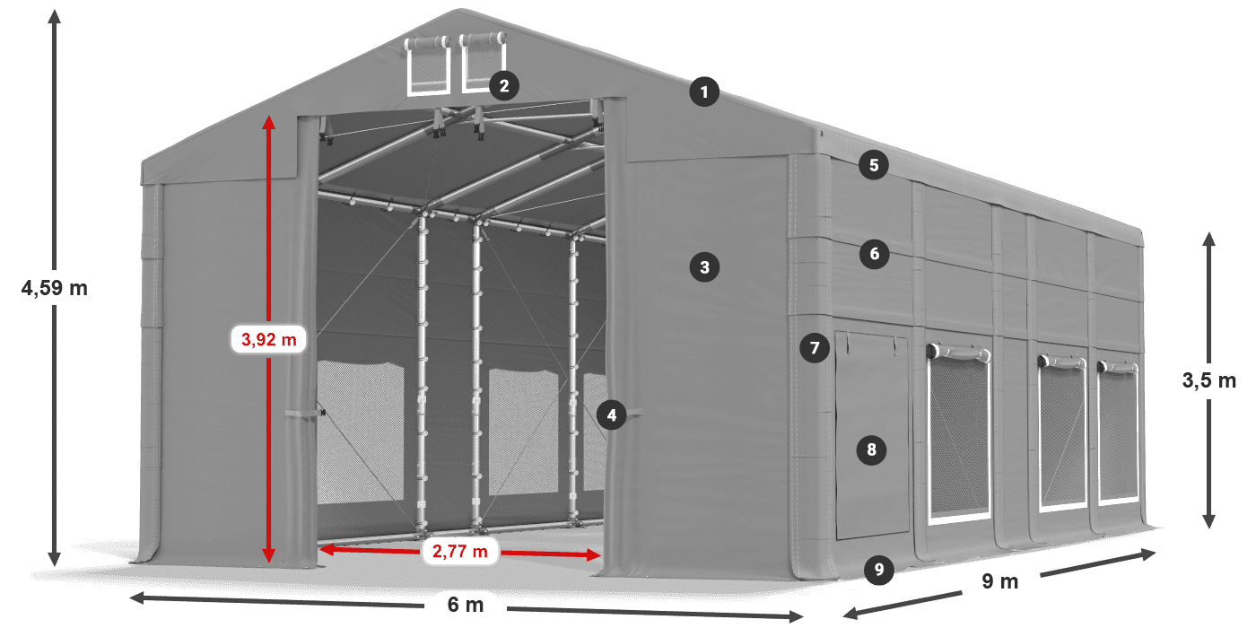 Tetto: FR 620 PVC Pareti: SD 500 PVC 3.5m leggenda