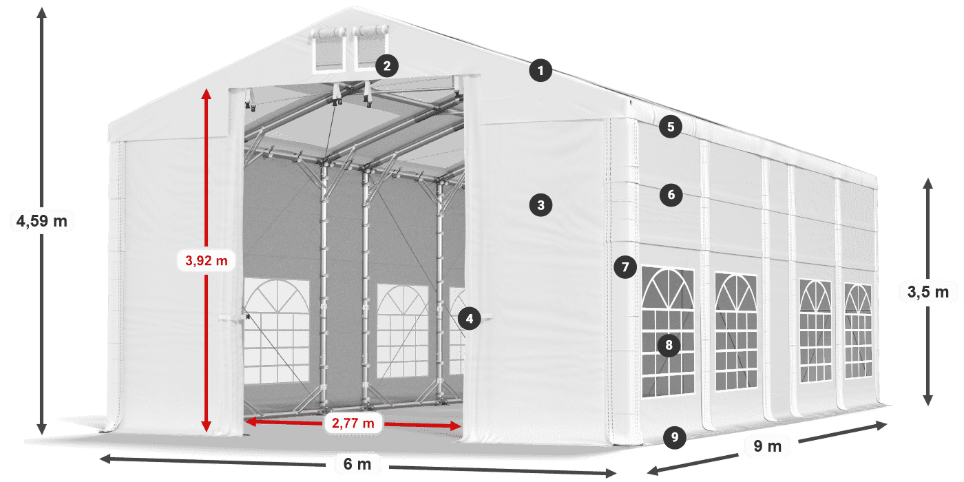 Tetto: MS T 580 PVC Pareti: FR 620 PVC 2.5m leggenda