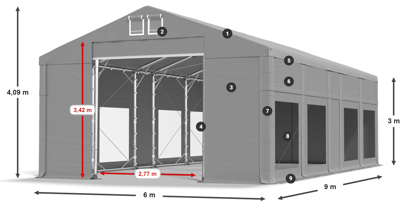 Tetto: MS 580 PVC Pareti: MS 580 PVC 3m leggenda