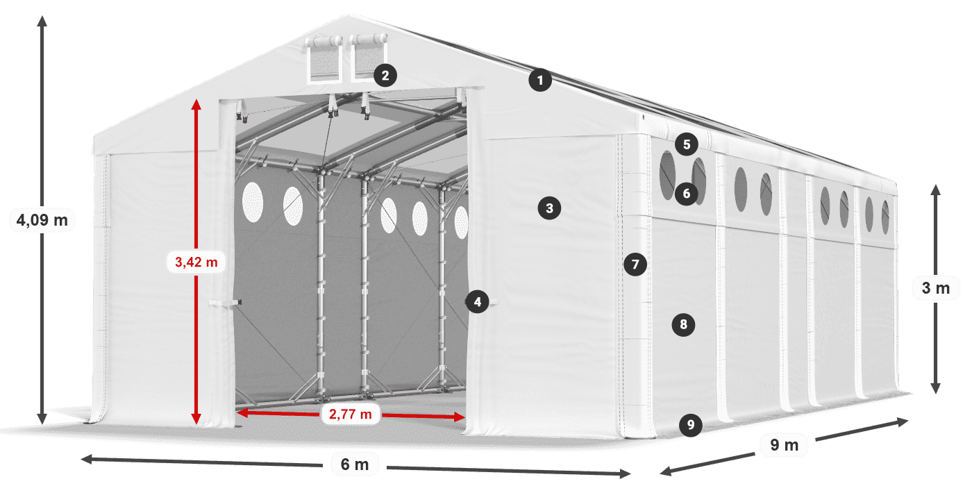 Tetto: MS T 580 PVC Pareti: MS O 580 PVC 3m leggenda