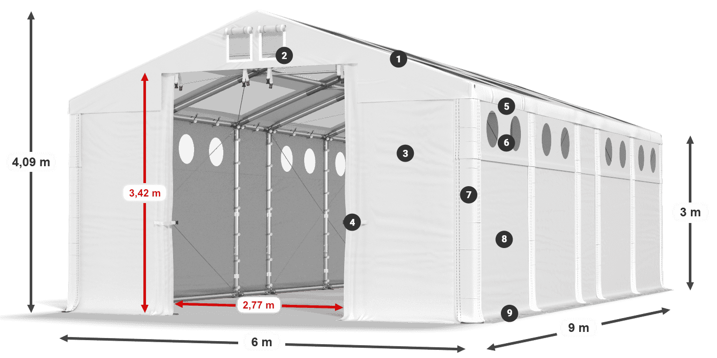 Tetto: MS T 580 PVC Pareti: MS O 580 PVC 3m leggenda