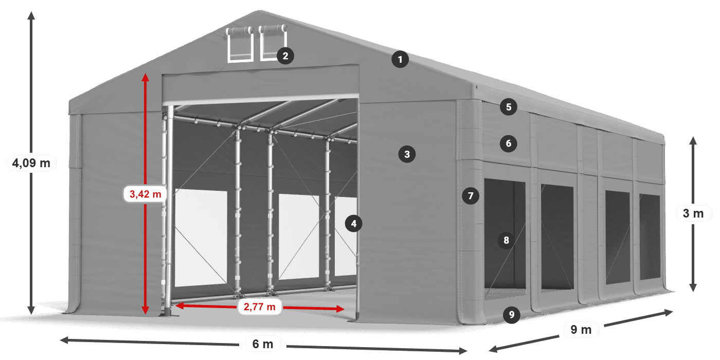 Tetto: MS 580 PVC Pareti: MS 580 PVC 3m leggenda