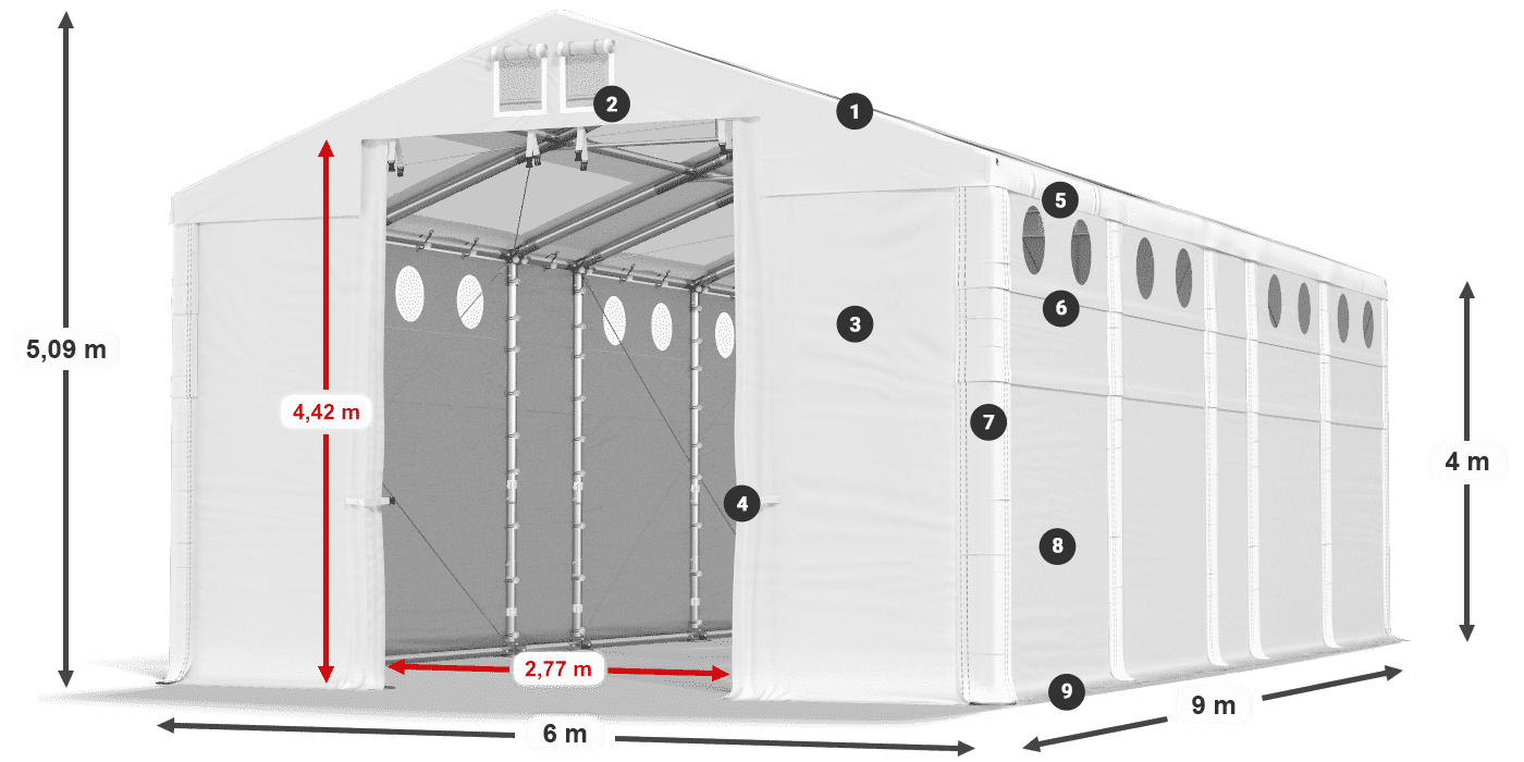 Tetto: MS T 580 PVC Pareti: FR O 620 PVC 4m leggenda