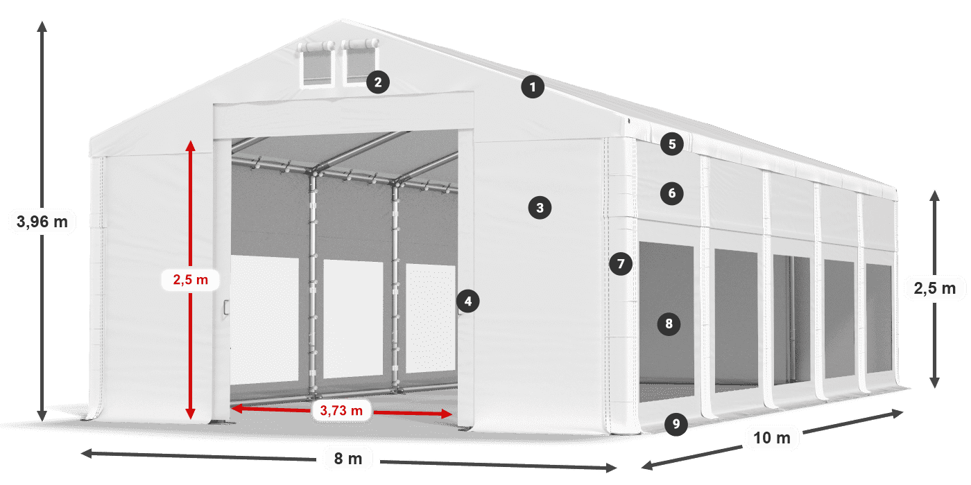 Tetto: FR 620 PVC Pareti: MS 580 PVC 2.5m leggenda