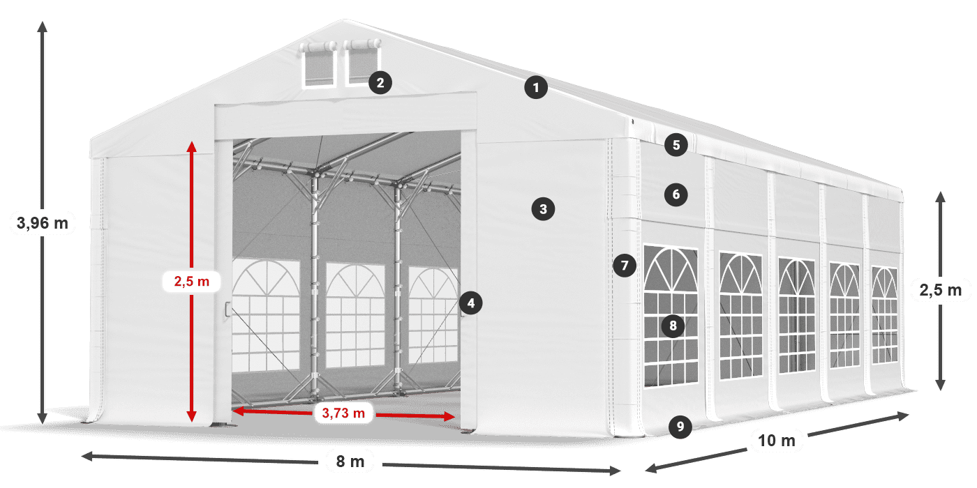 Tetto: MS 580 PVC Pareti: FR 620 PVC 2.5m leggenda