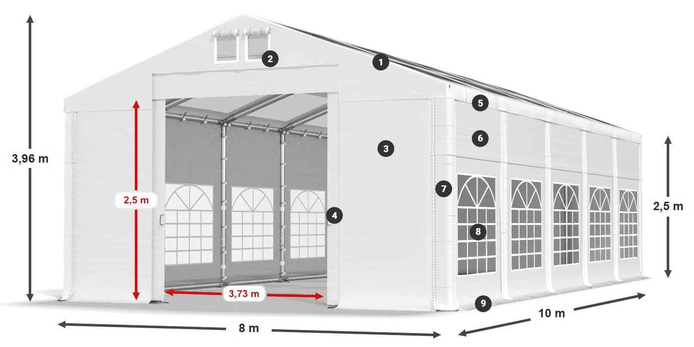 Tetto: MS T 580 PVC Pareti: FR 620 PVC 2.5m leggenda