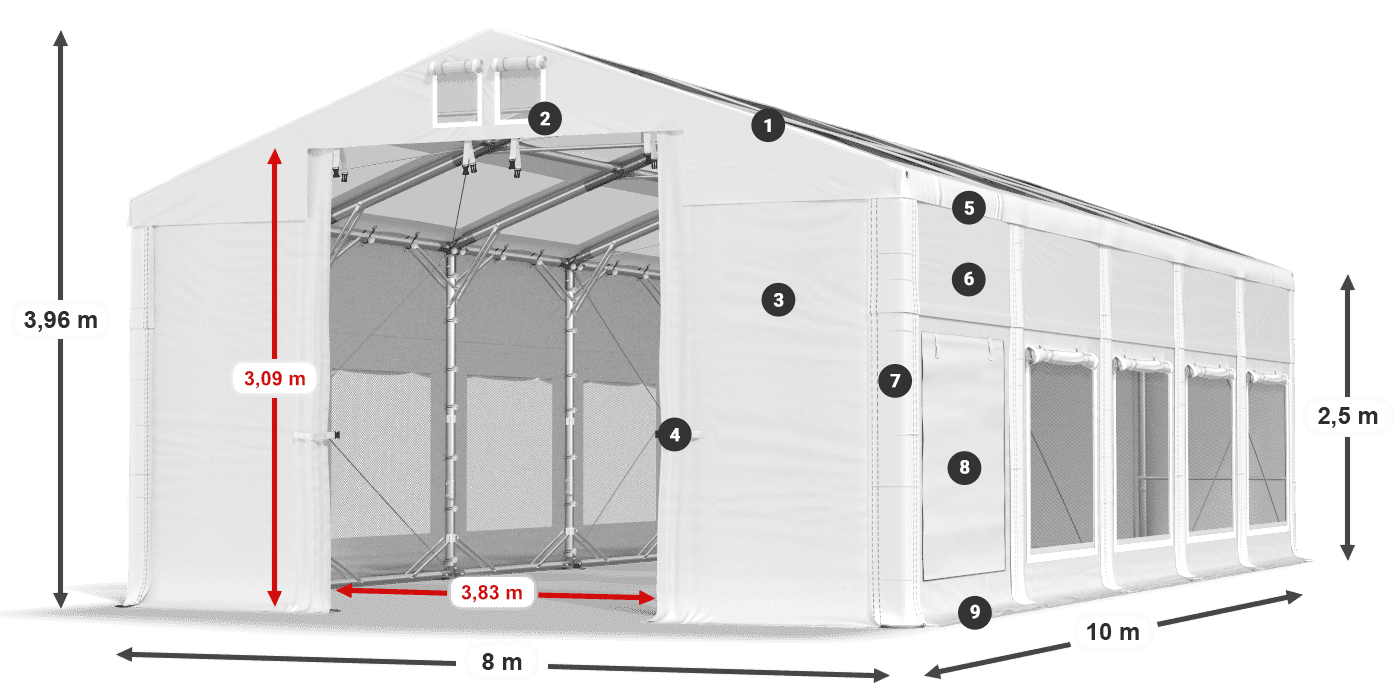 Tetto: MS T 580 PVC Pareti: SD M 500 PVC 2.5m leggenda