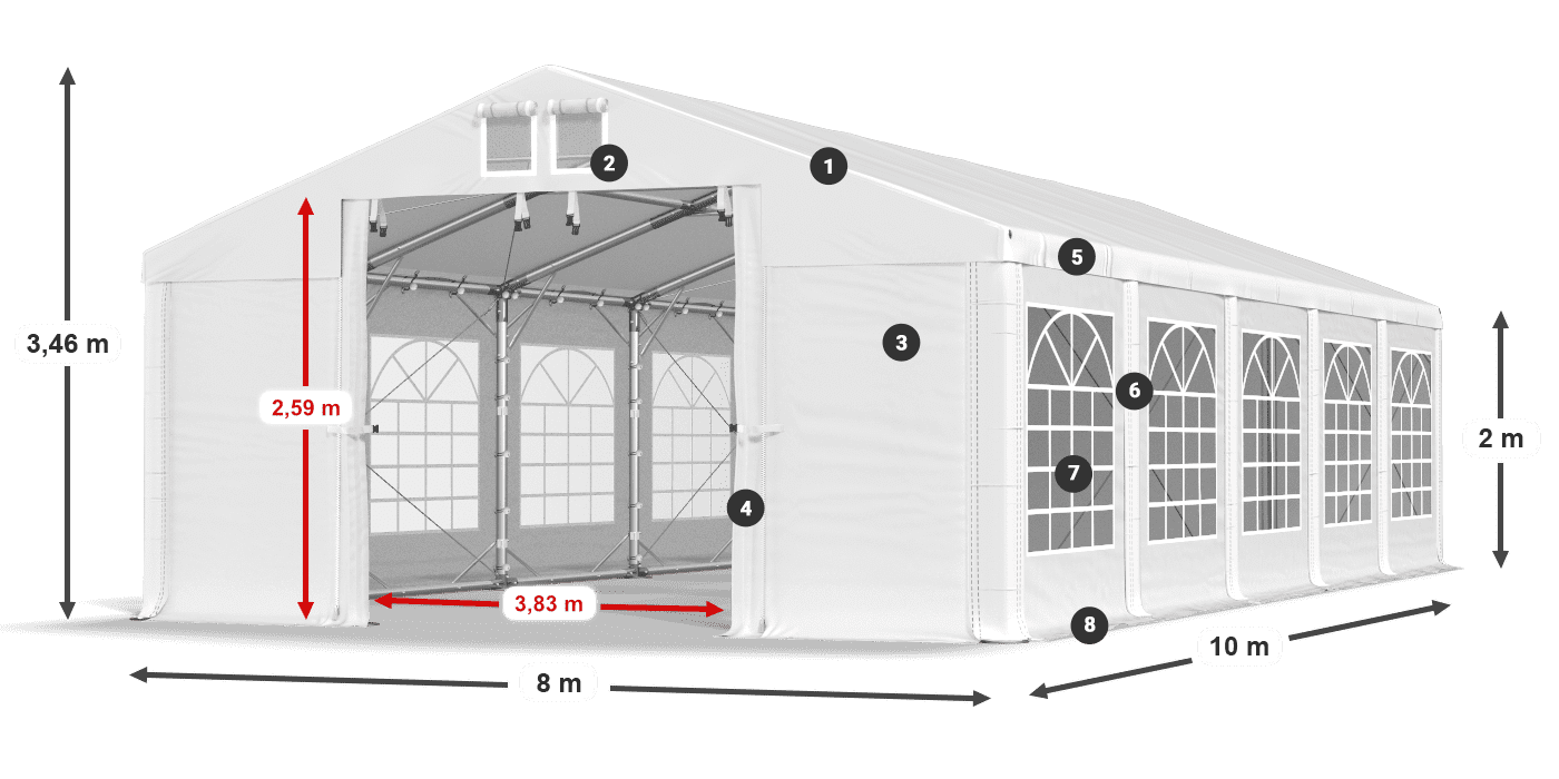 Tetto: FR 620 PVC Pareti: SD 500 PVC 2m leggenda