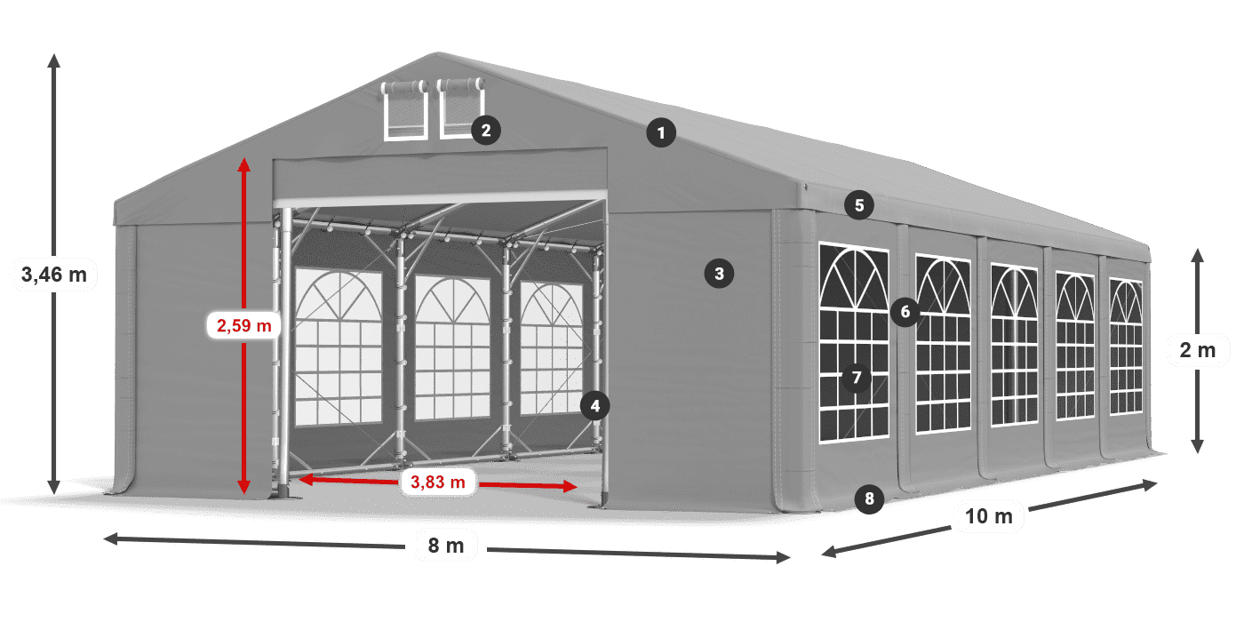 Tetto: FR 620 PVC Pareti: SD 500 PVC 2m leggenda