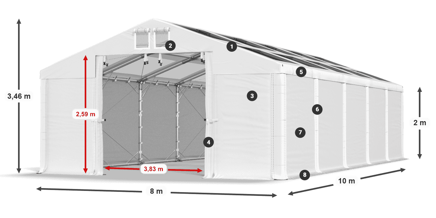 Tetto: MS T 580 PVC Pareti: FR 620 PVC 2m leggenda